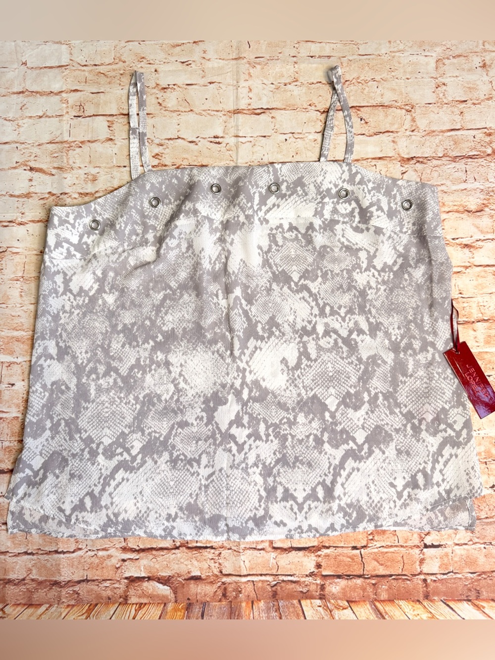 Jennifer Lopez | Cami With Grommets in Light Gray Snakeskin Print